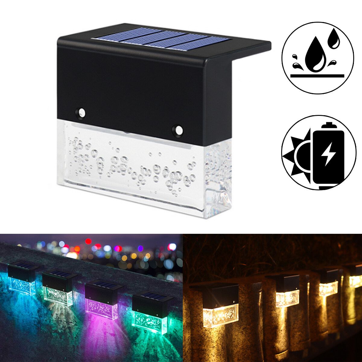 1/4PCS RGB Solar Powered LED Wall Mount Lights Outdoor Garden Door Step Fence Lamp 1PCS