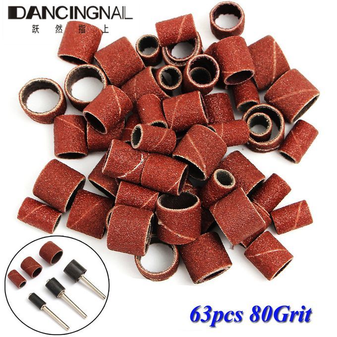 63pcs 80Grit Drum Kit Mandrels 1/2 3/8 1/4 Fit Dremel Nail Drill