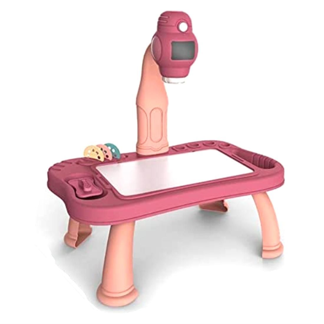 Smart Graffiti Children's Projection Drawing Board,Smart Projector Kid's Drawing Table Set,Learning Drawing Game,Pink