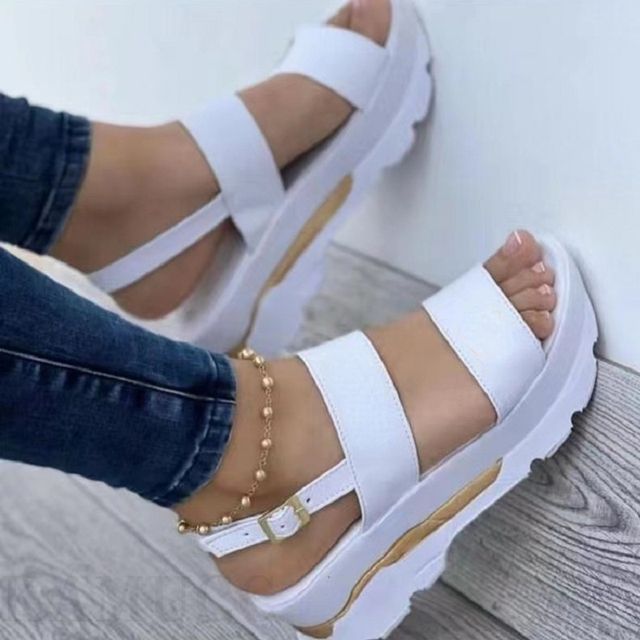 Women Sandals Heels Woman Platform Wedges Shoes Ladies Summer Sandals Buckle Non_slip Beach Sandals Plus Size 35~43(#white)