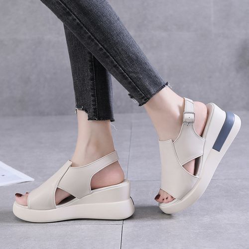 Ladies Odinkat Sandals Wedge Heels Large Size Flat Sandals And Slippers-Beige