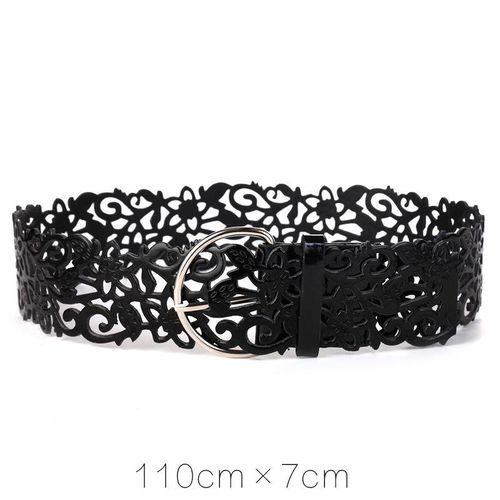 Women Hollow Out Belts Wide Buckle Waist Cinch Faux Leather Dress Waistband Jean