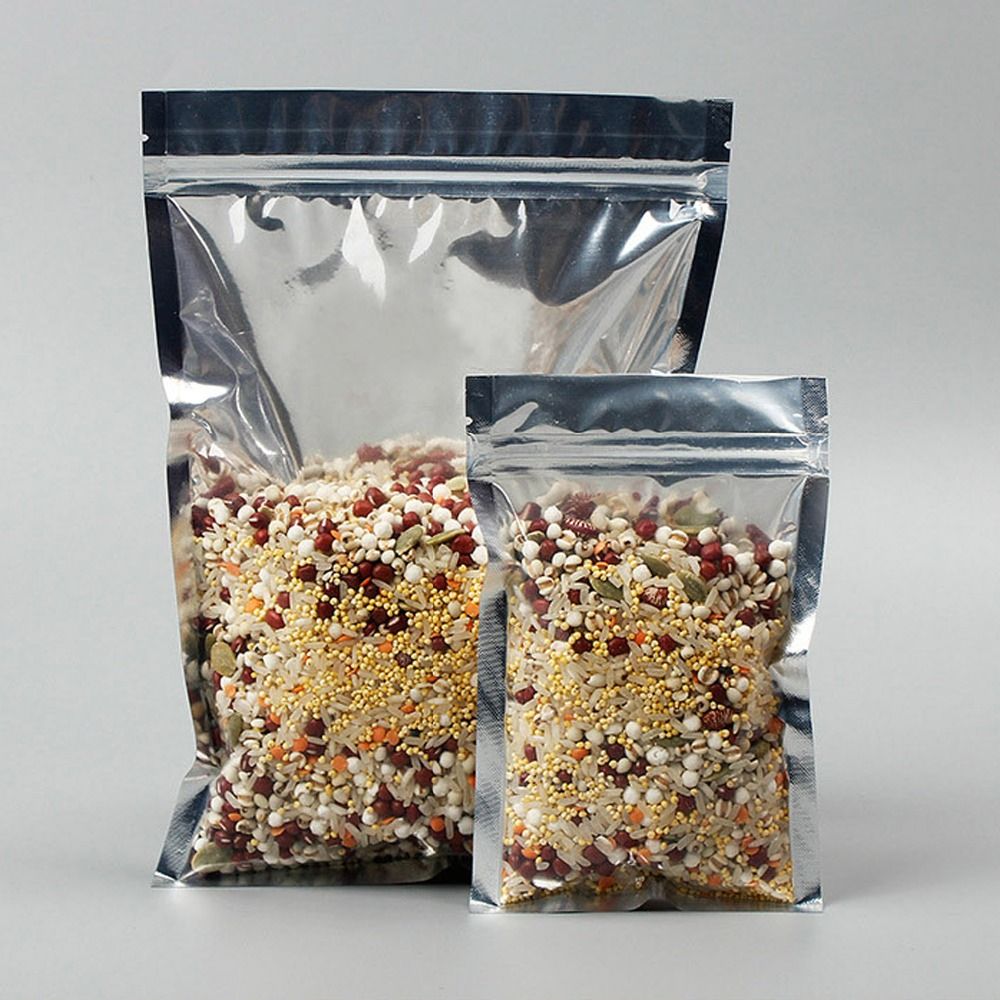 100 Pcs Transparent & Metallized Foil Zip Lock Bags Plastic Zipper Pouch Smell Proof Food Storage Bags Width From 7cm To 18cm-10x17.5cm