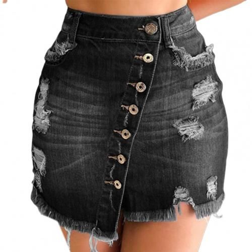 (Black Skirt)shorts Women Jeans Ripped  Solid Color  Cotton Blend Broken Hole Attractive  Leisure Shorts For Beach 2021 Summer DOU