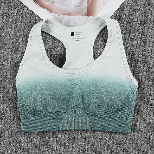 Ombre Seamless Workout Yoga Set Women Fitness Green Bra_S
