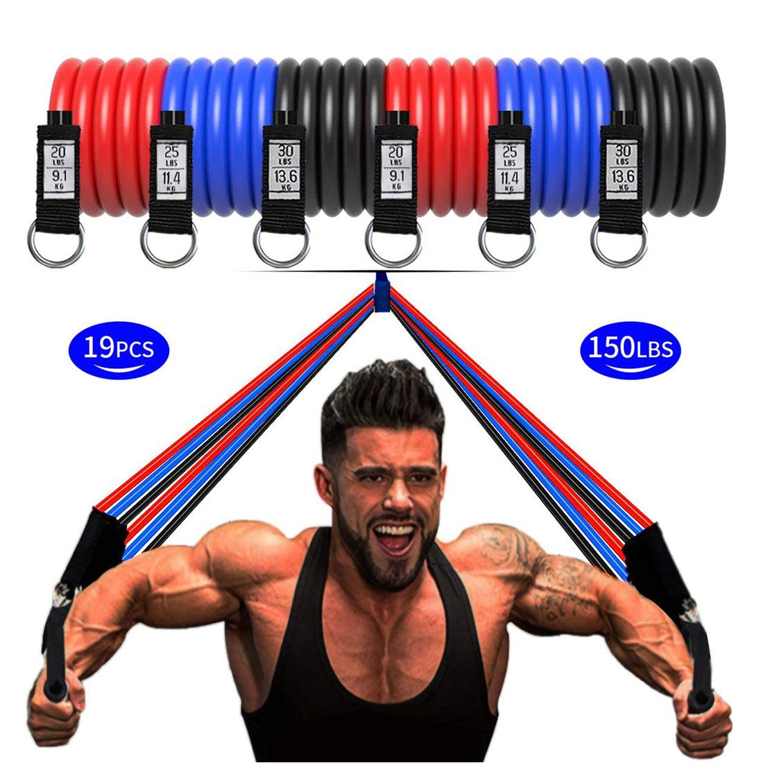 (Black)Resistance Bands Set Pull Up Exercise Bands Handles Door Anchor For Men Women Legs Arms Chest Train Workouts Home Gym Equipment WAR