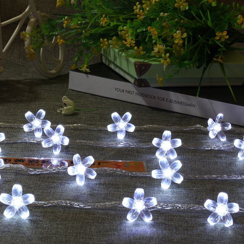 Cherry Blossom String Fairy Lights Outdoor Lights Gard Festoon Led Light Crystal Flowers For Indoor Wedding Christmas Decors--White--3m 20Led