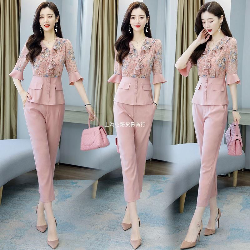 2023 Suit Summer New Women's Korean-Style Waist-Tight Temperament and Capable Goddess Temperament Skinny Pants Two-Piece Suit