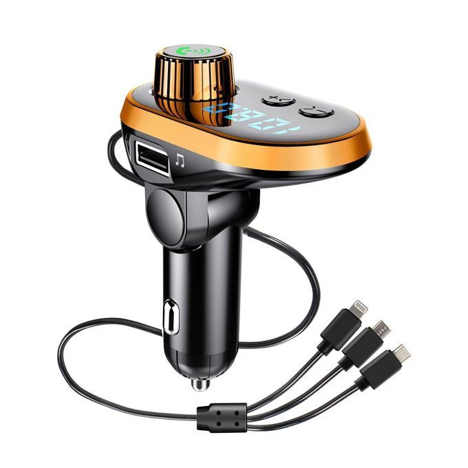 Q15 Multifunction Smart Car Charger Bluetooth MP3 Player Call Handsfree Transmitter With 3 Charging Port(Android, Type C, And IPhone)