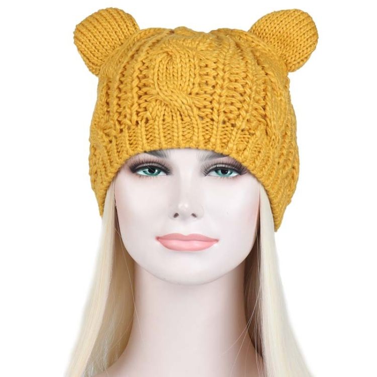 Ladies Twisted Cat Ears Shape Warm Wool Beret Ginger Yellow One Size