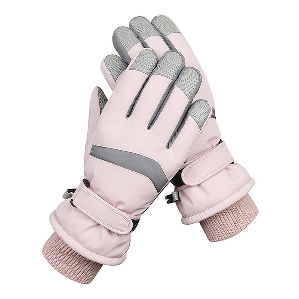 (Pink Women)Waterproof Snowboard Gloves Touch Screen Fleece Unisex Snow Gloves Anti Slip Windp GRE