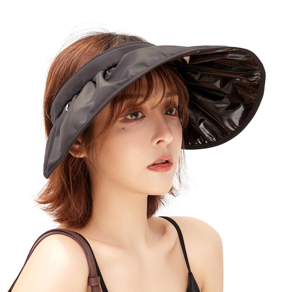 Summer Women Anti-UV Foldable Sun Visor Cap Wide Brim-Black
