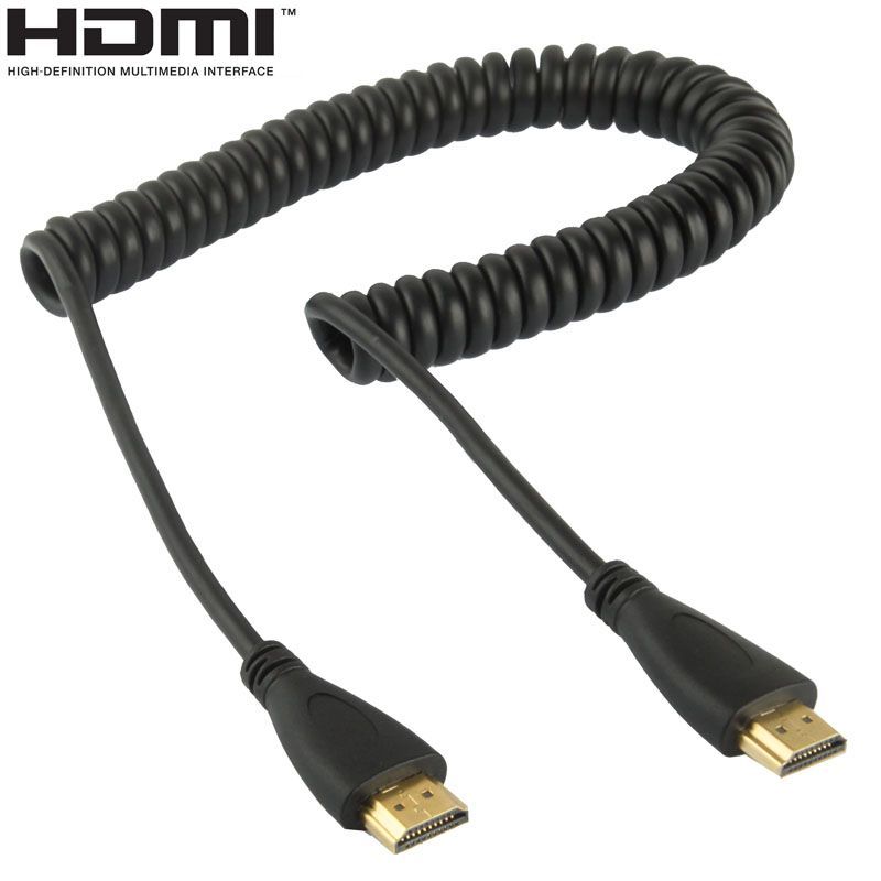 1.4 Version, Gold Plated 19 Pin HDMI Male To HDMI Male Coiled Cable, Support 3D / Ethernet, Length: 60cm (can Be Extended Up To 2m)