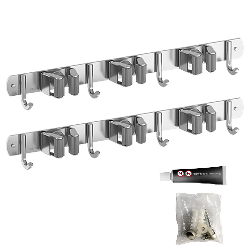 2 Pcs Broom Holder Wall Mount Stainless Steel Mop Holder
