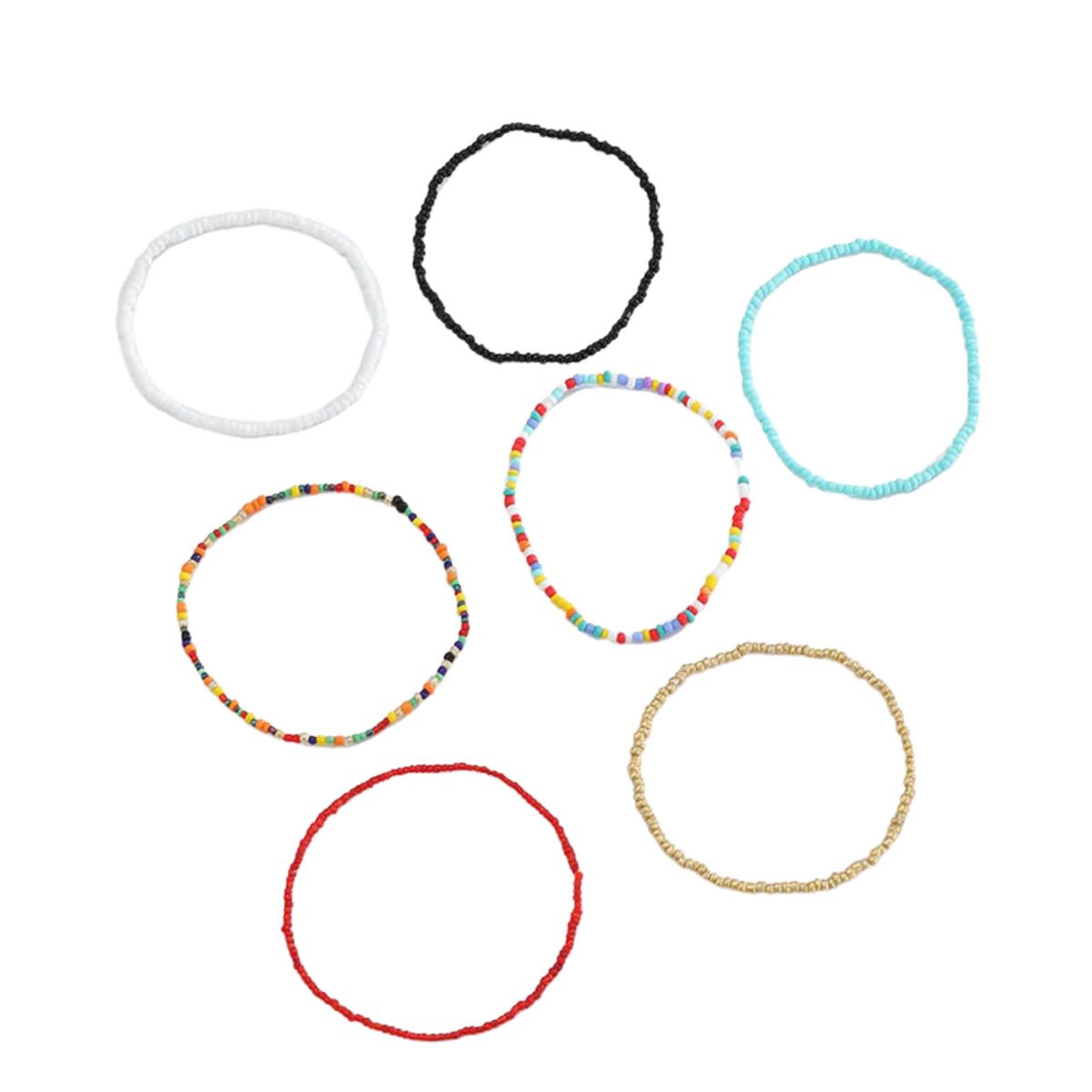 7Pcs Bohemian Women Anklet Round Beads Handmade Barefoot-