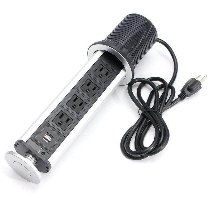 US/UK/EU/AU Plug Pull Up Electrical Socket 2 USB Desk Worktop Extension Lead 125V American Standard