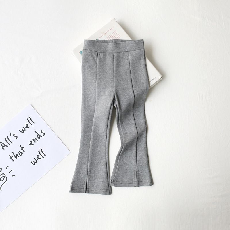 Cotton Kids Fashion Plain Casual Girls Wide Leg Trousers -Green