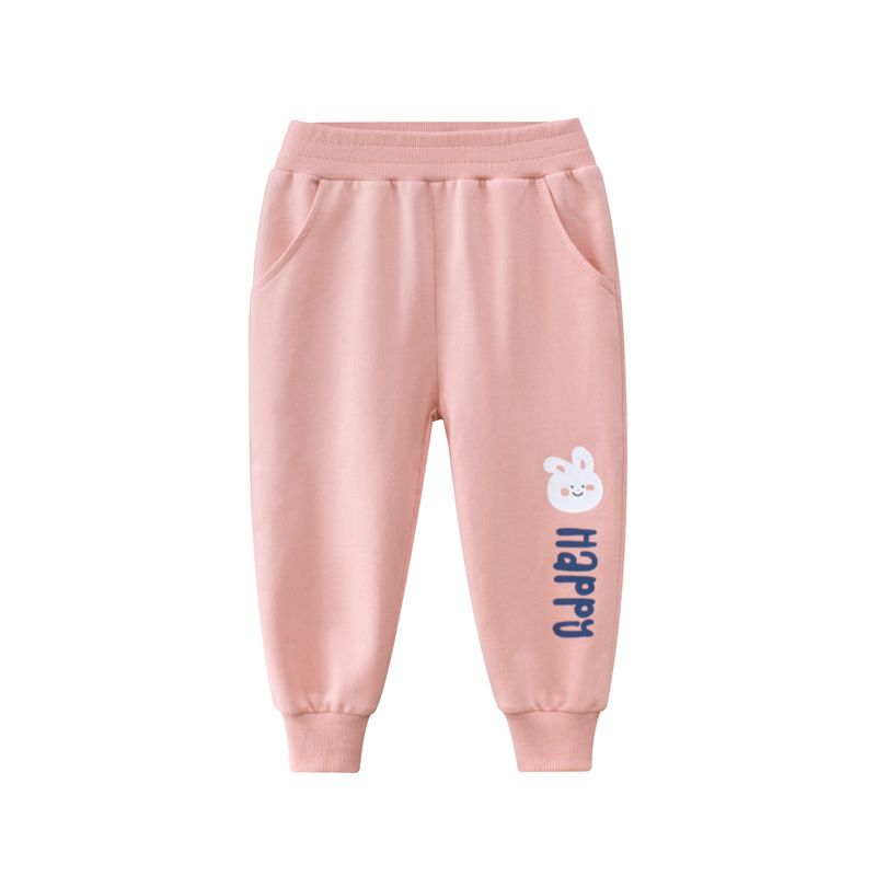100% Cotton Kids Fashion Printed Full Length Girls Pants-Pink