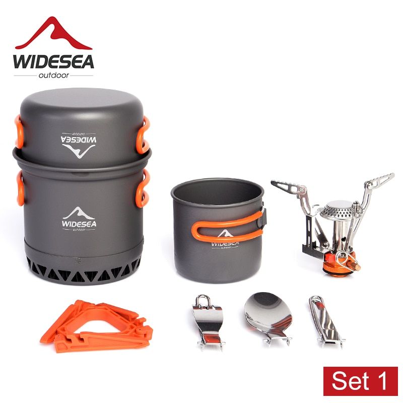 Camping Ultra-light Cookware Pots Set Gas Burner Stove Cook Cup Outdoor Travel Tableware Spoon