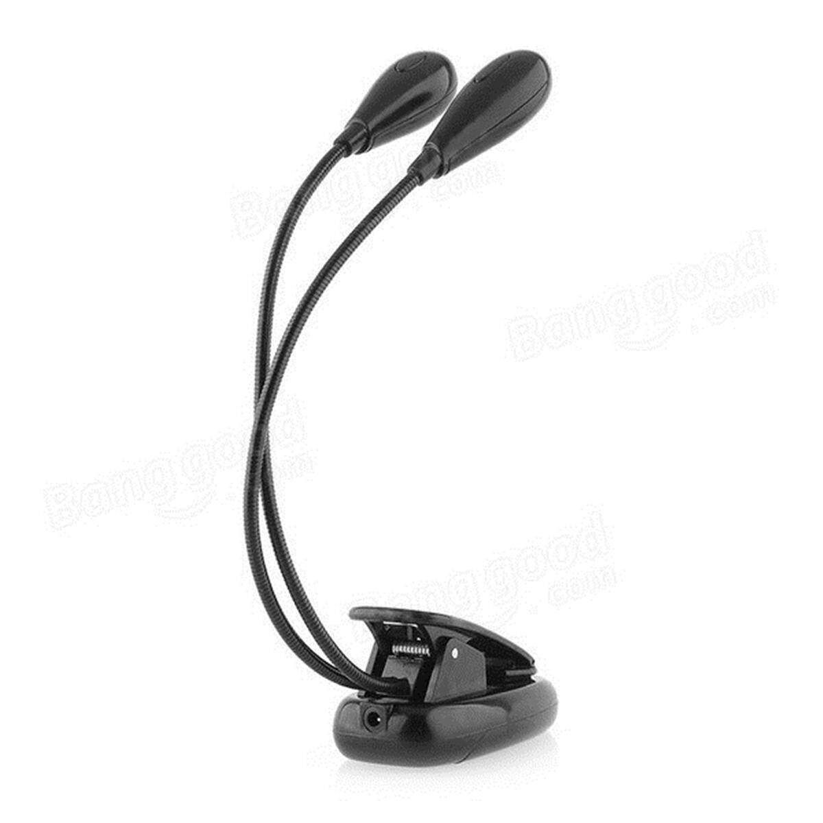 2 Dual 4 LED Flexible Book Music Stand Clip On Light Lamp Black