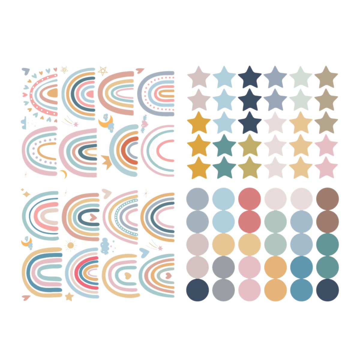 4 Sheets Cute Wall Decals DIY Rainbow Dots Stars Theme Boys
