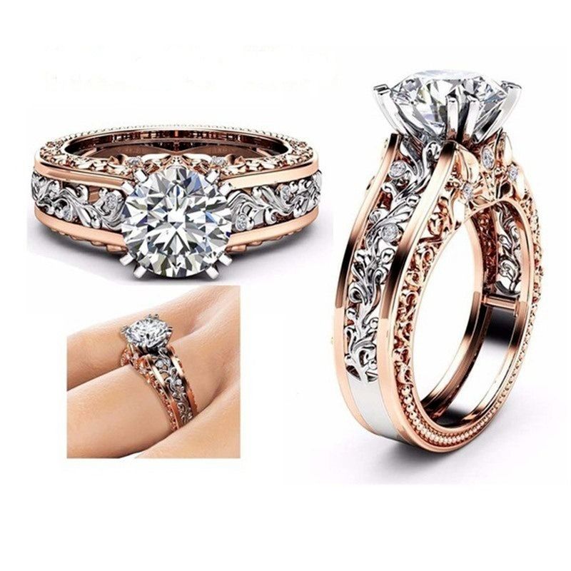 Wedding Rings Women's Fashion Diamond Engagement Round Princess Non Fade Jewelry