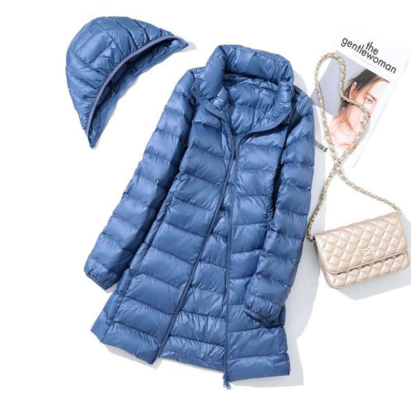 Down jacket women's new lightweight medium length detachable hat with extra fat size 200 catties can