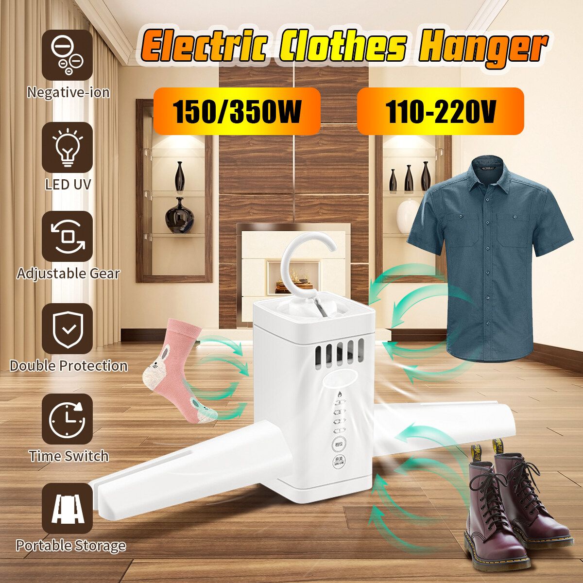 Electric Clothes Drying Hanger Smart Timing Shoes Dryer Rack Travel Clothes Disinfection 110-220V