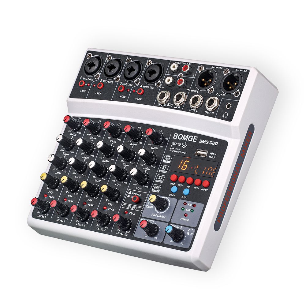 6 Channel Audio Mixer For PC Record /Bluetooth/48V/DSP-WHITE