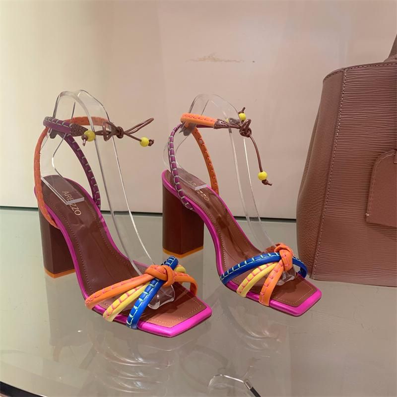 Fashion Luxury Twist Woven Sandals Color Blocking Thick with High Heel Sandals