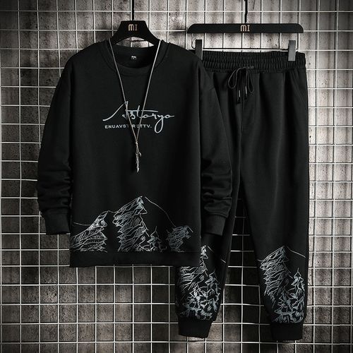 Sports Wear Two Pieces Set Mens Hoodie+Pants Set Harajuku Printing Casual Outfit Set Men Sweatsuit