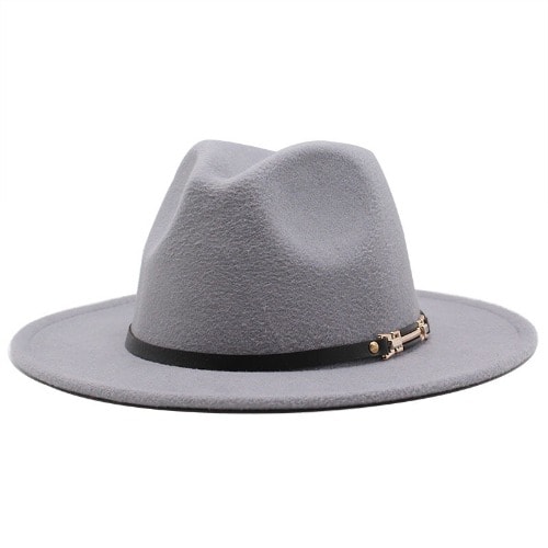Unisex Fedora Hat With Leather Band & Buckle - Grey