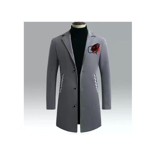 Gray Autumn Winter New Men Woolen Coat Wool Mid-length Trench Single-breasted Jacket Male