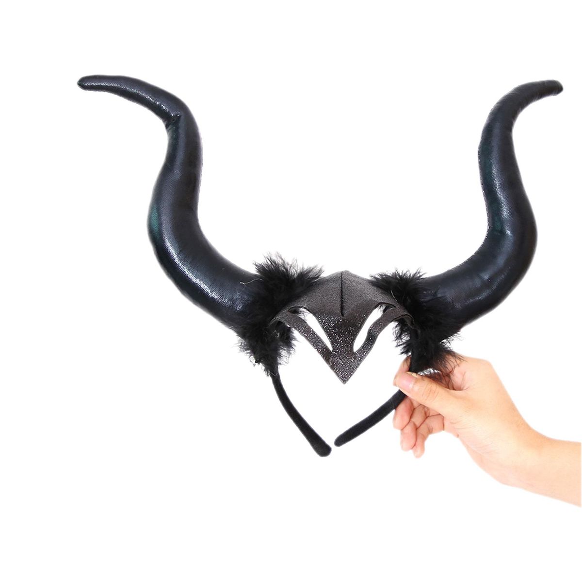 Halloween Black Long Horns Cosplay Costume Queen Horns Hat Witch Headpiece Headdress for Girls Women Decoration