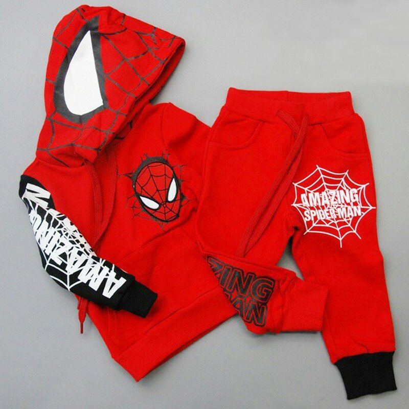 Baby Boy's Clothes Cotton Warm Two-piece Children's Sports Clothing Cartoon Batman Baby Boy Character Performance Costume Set WT(#red)