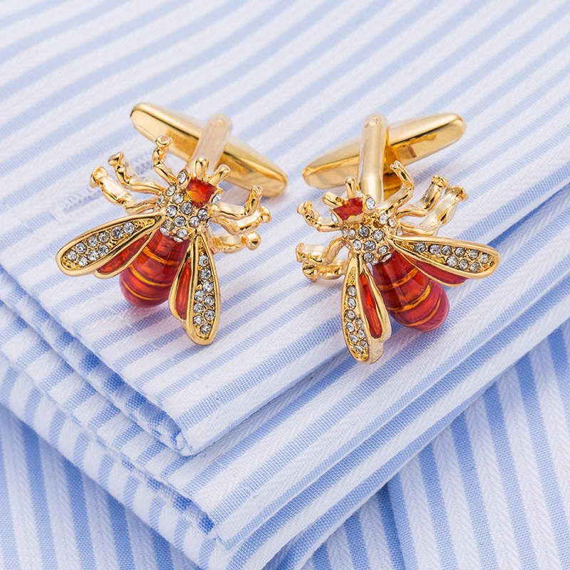 Golden Bee Crystal Cufflinks Sexy Cufflinks