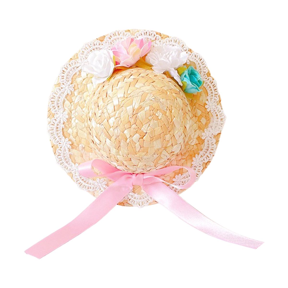 Pet Hat Bow Type Cozy Cat Cap Pet Woven Straw Hat Pink
