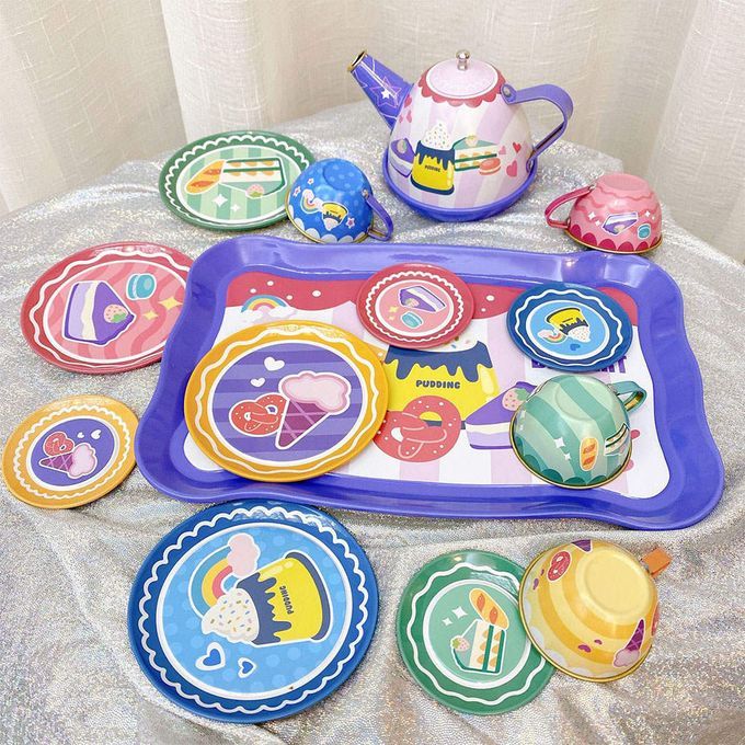 Tea Party Set Pretend Kitchen Accessories Tableware 14Pcs Cakes Set