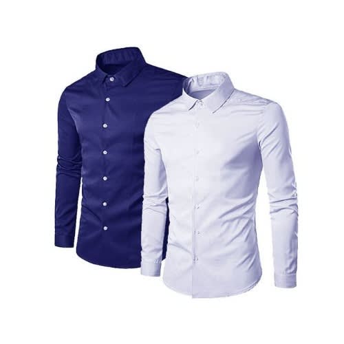 Men's Long Sleeve Office Plain Shirt -2 in1