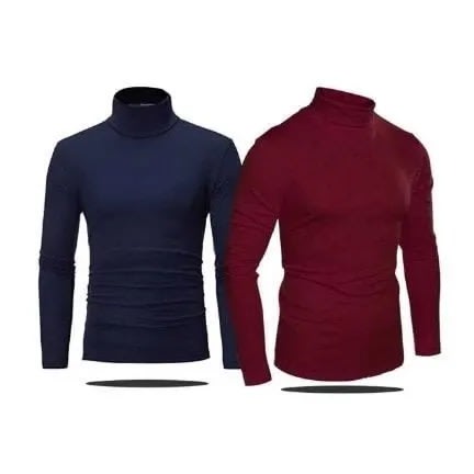 Men's Plain 2-in-1 Turtle Neck - Navy Blue & Maroon