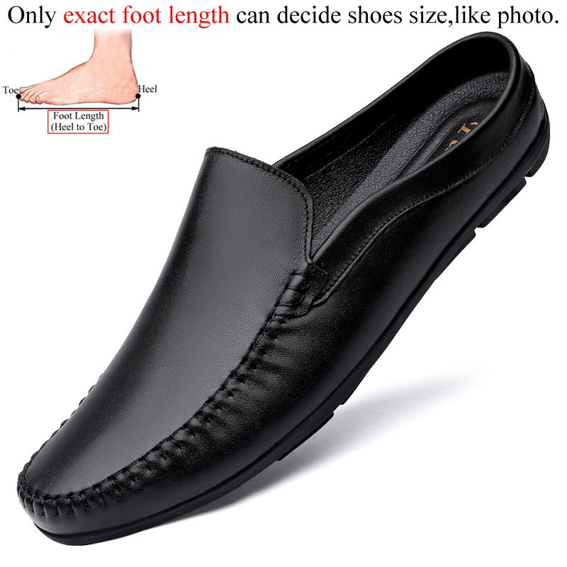 (Black)Summer Mens Low Casual Slip On Half Shoes For Men High Quality Leather Italian Designer Brea
