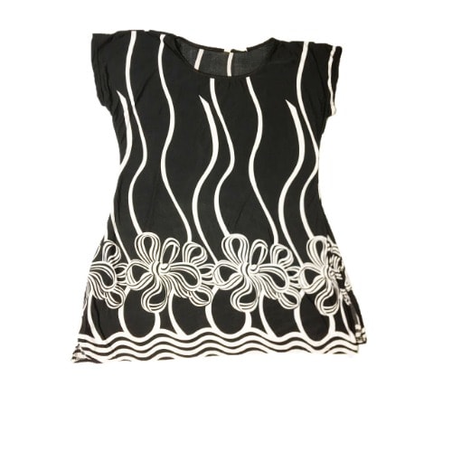 Flower Print Ice Silk Ladies Top - Black