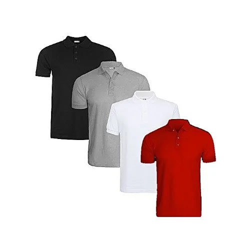 Men's Polo T-shirts- Grey, White, Black & Red