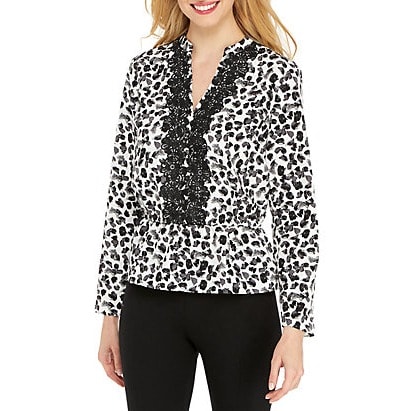 Lace Front  Elastic Waist Blouse