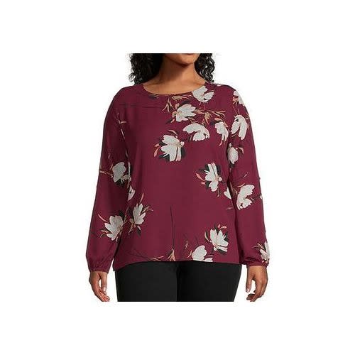Floral Button Long Sleeve Top- Burgundy