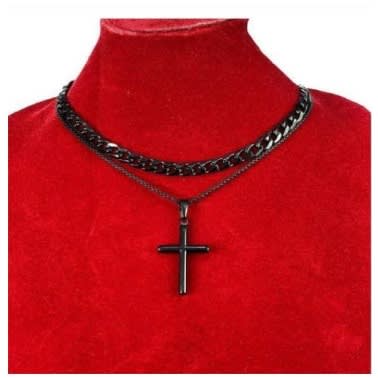 Cuban Link Chain With Cross Pendant - Black