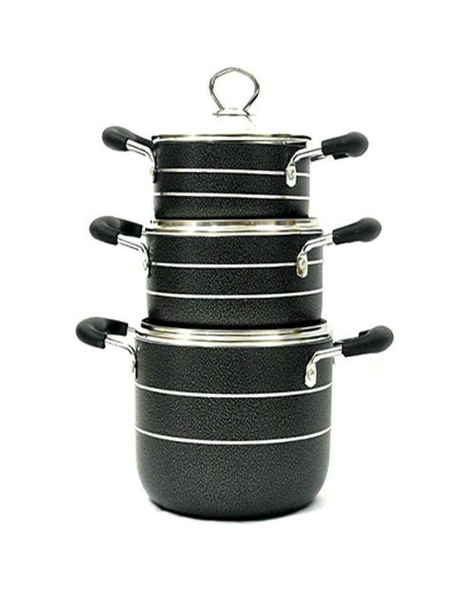 3Pcs Non Stick Aluminium Pots-Black