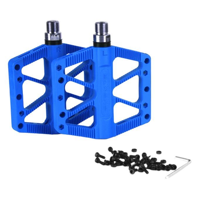 1 Pair MTB Bike Pedals Nylon Flat Platform Sealed Bearing Pedals Blue