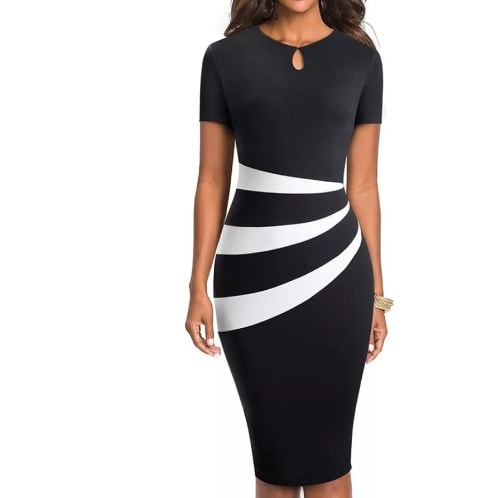 Ladies Patch Work Bodycon Dress - Black & White