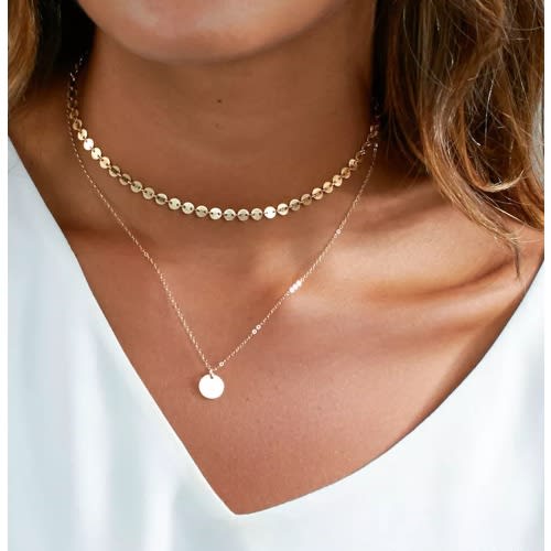 Ladies Gold Dainty Double Chain Choker Necklace
